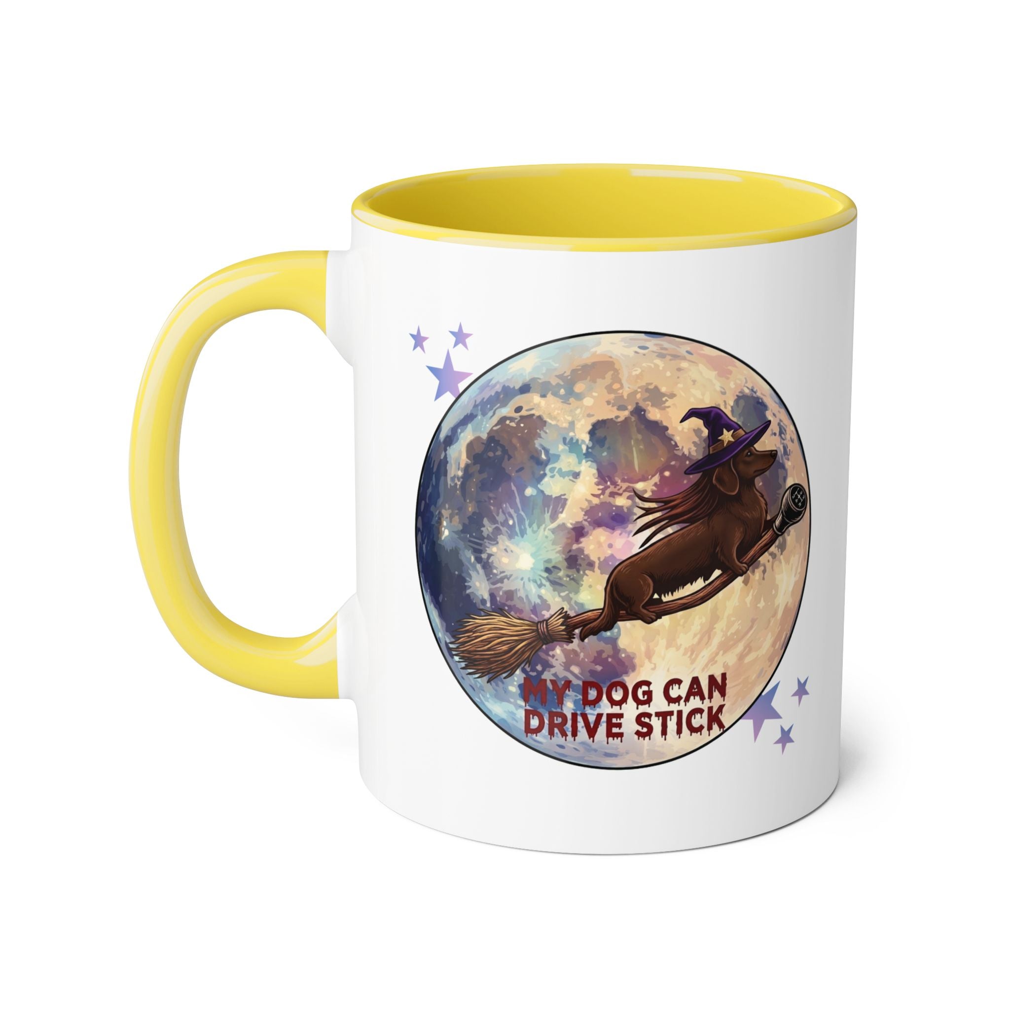 Witch Dog Moon Accent Mug — “My Dog Can Drive Stick” 11oz