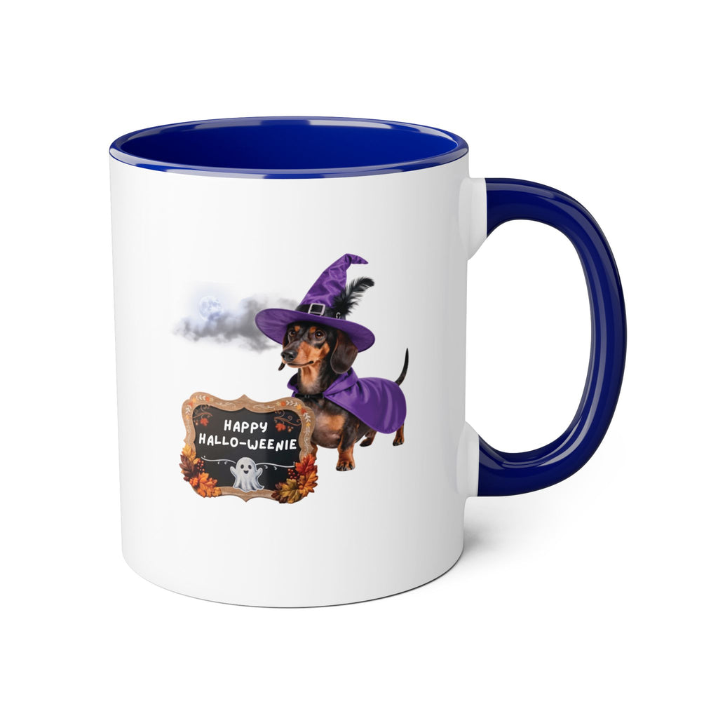 Happy Hallo-Weenie Dachshund Mug — Halloween Witch Dog Accent Coffee Cup, 11oz