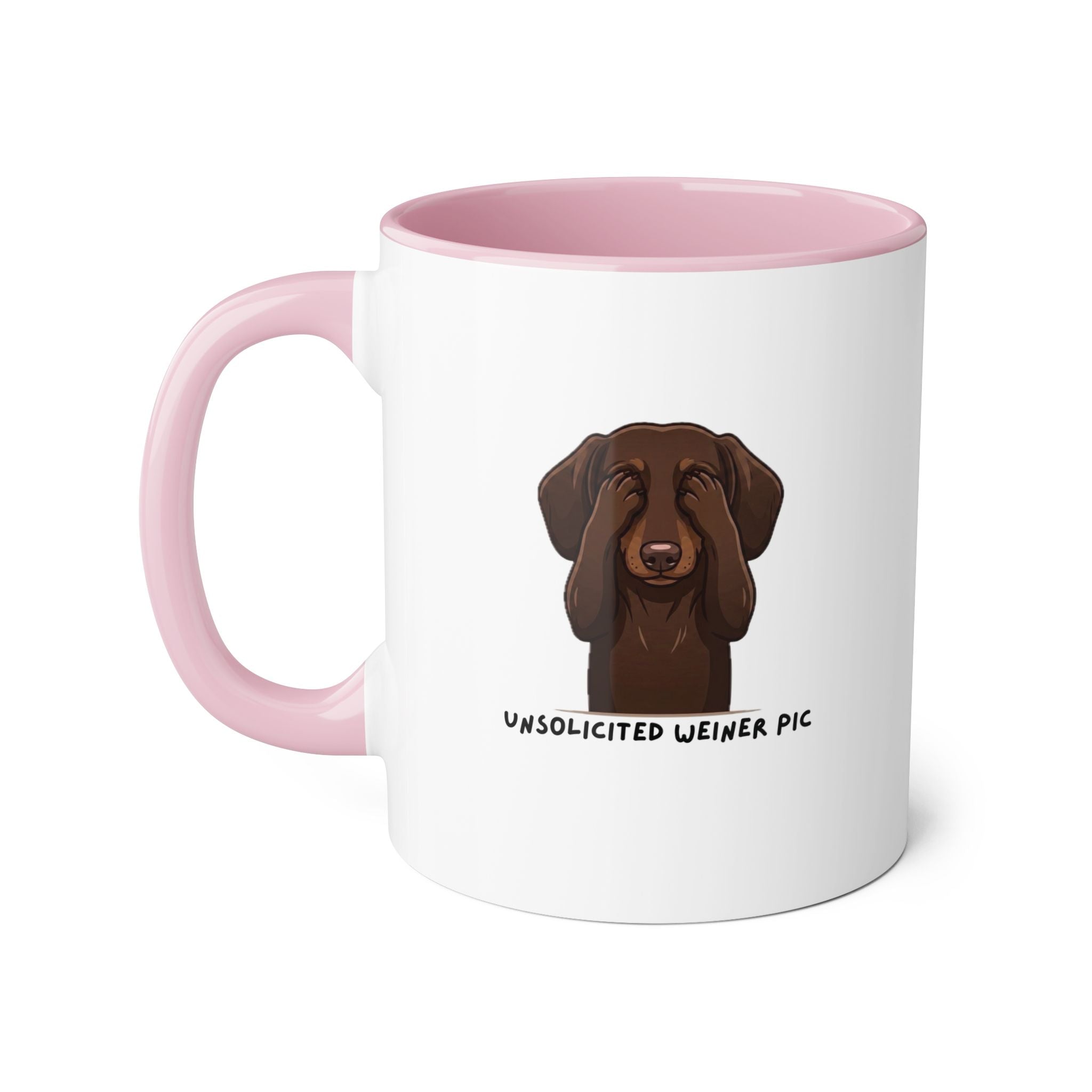 Unsuspecting Wiener Dog Mug — "Unsolicited Weiner Pic" 11oz Accent Coffee Cup