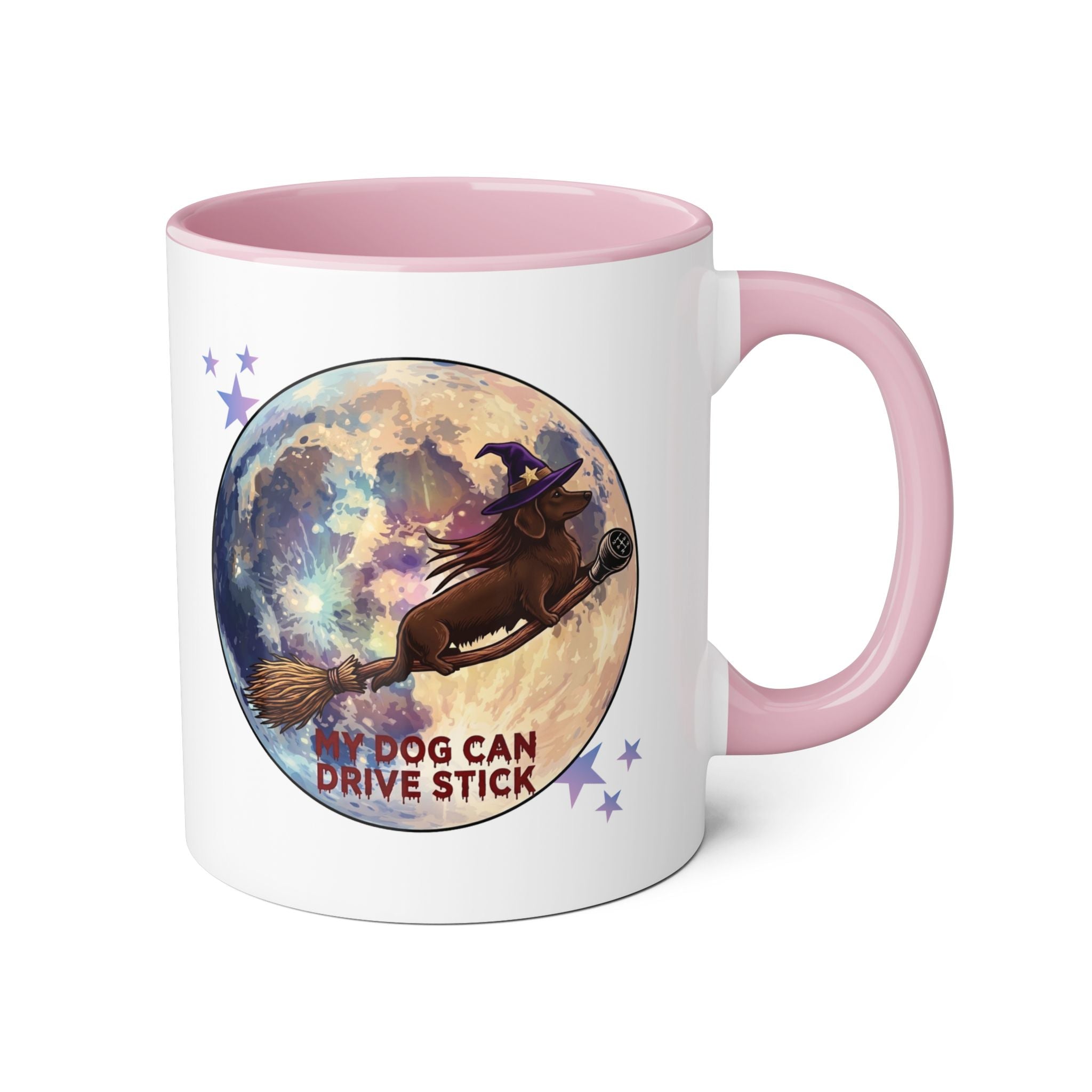 Witch Dog Moon Accent Mug — “My Dog Can Drive Stick” 11oz