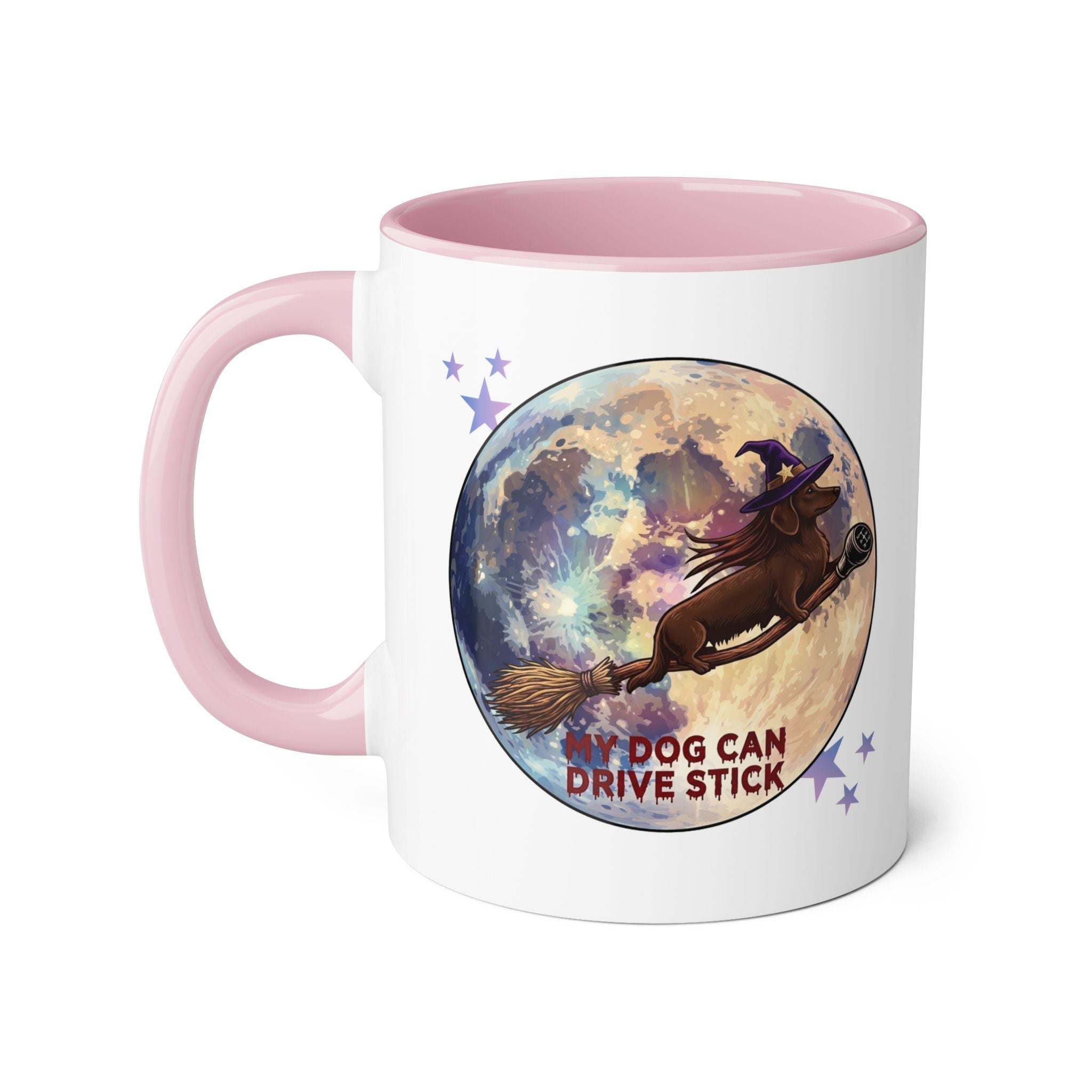 Witch Dog Moon Accent Mug — “My Dog Can Drive Stick” 11oz
