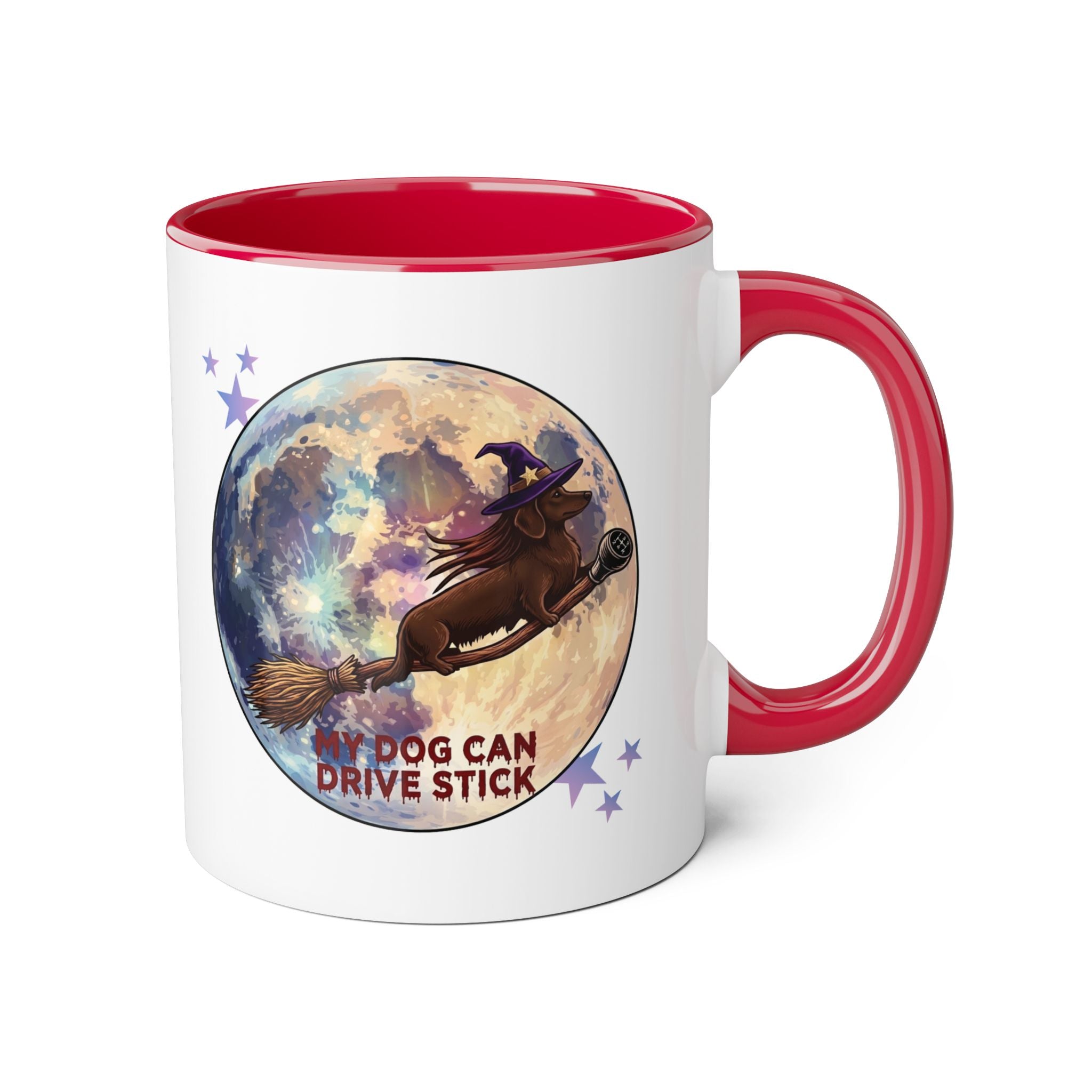 Witch Dog Moon Accent Mug — “My Dog Can Drive Stick” 11oz