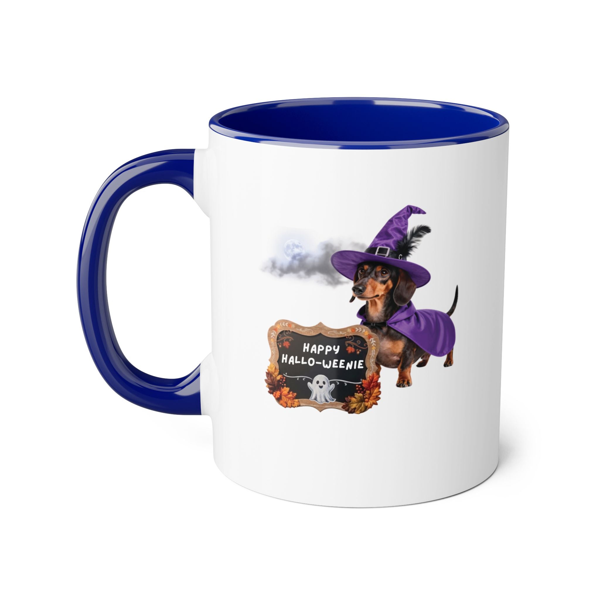Happy Hallo-Weenie Dachshund Mug — Halloween Witch Dog Accent Coffee Cup, 11oz