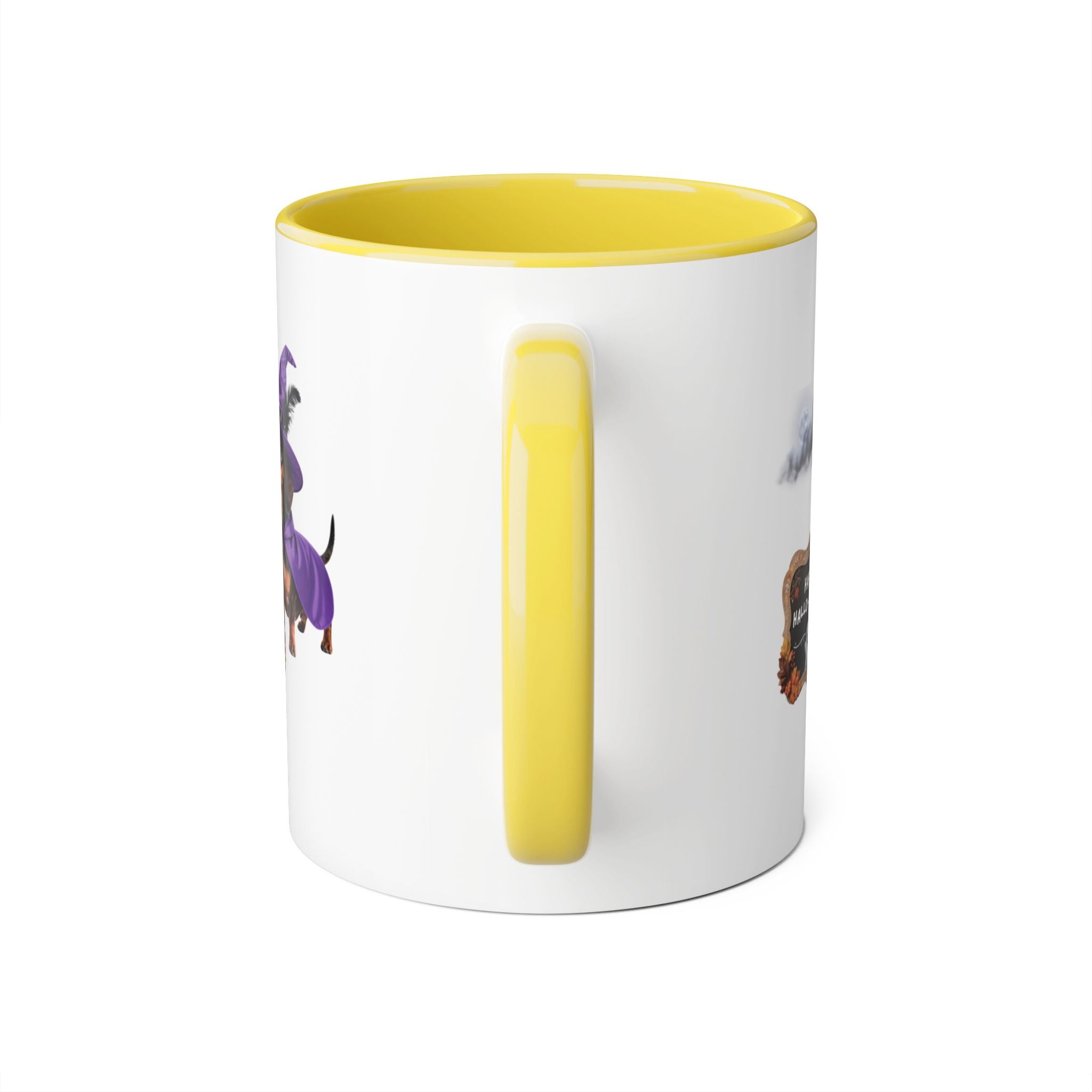 Happy Hallo-Weenie Dachshund Mug — Halloween Witch Dog Accent Coffee Cup, 11oz