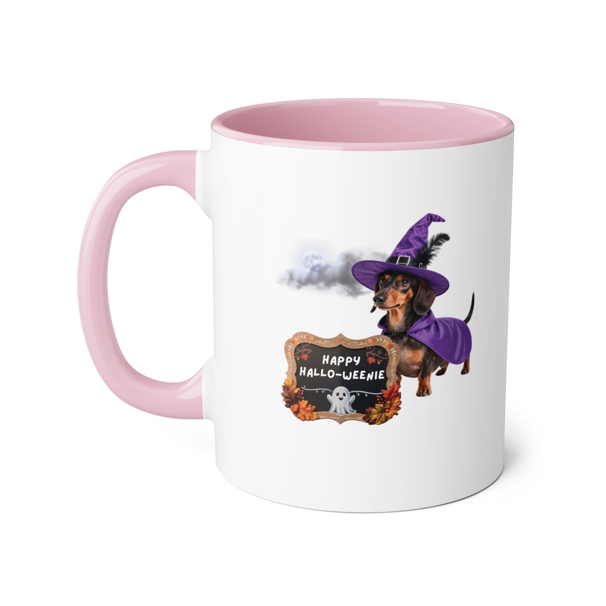 Happy Hallo-Weenie Dachshund Mug — Halloween Witch Dog Accent Coffee Cup, 11oz