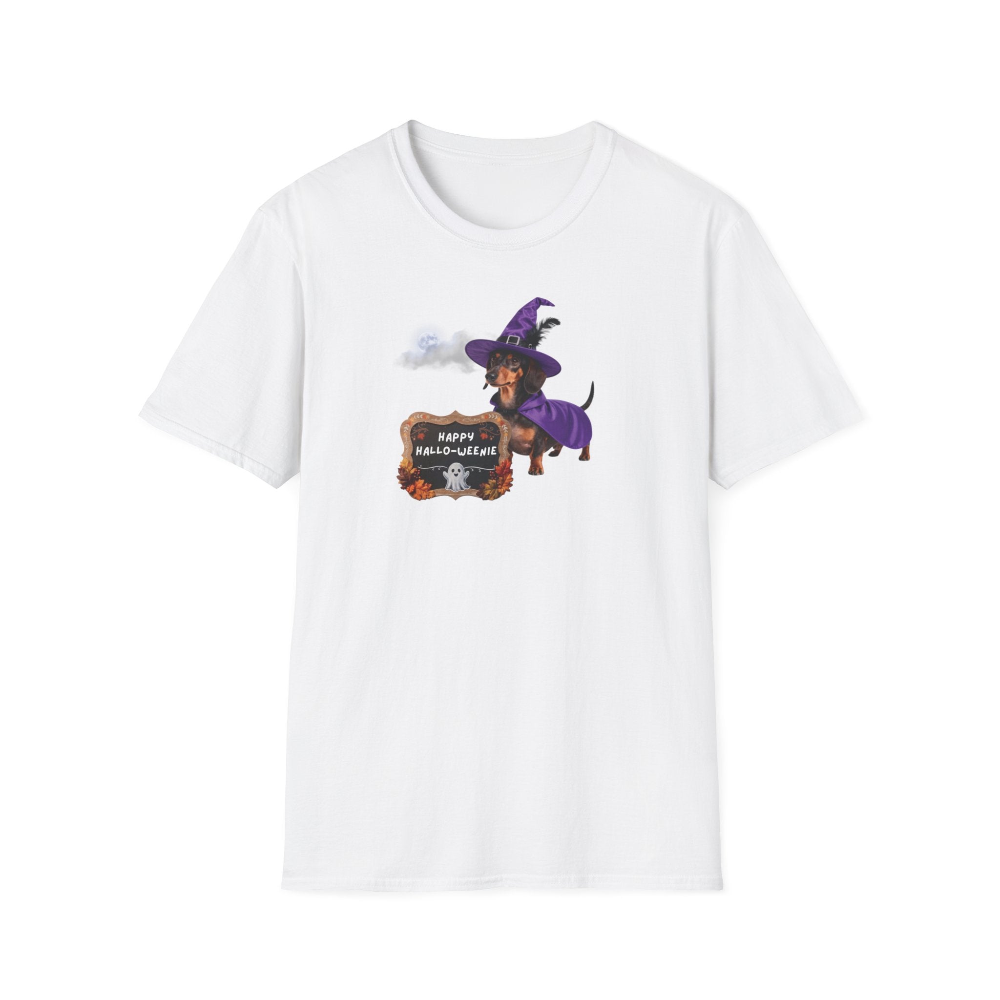 Halloween Dachshund T‑Shirt — "Happy Hallo-weenie" Witch Dog Tee