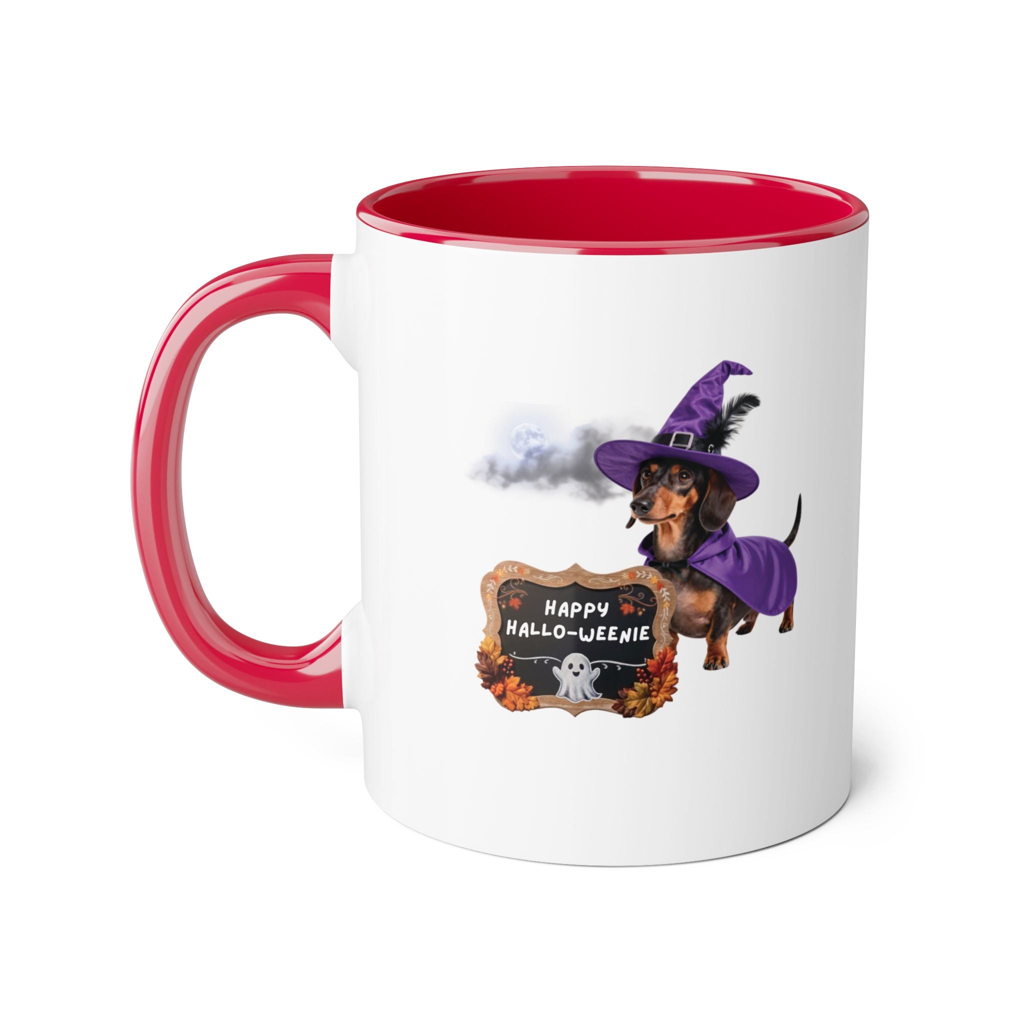 Happy Hallo-Weenie Dachshund Mug — Halloween Witch Dog Accent Coffee Cup, 11oz