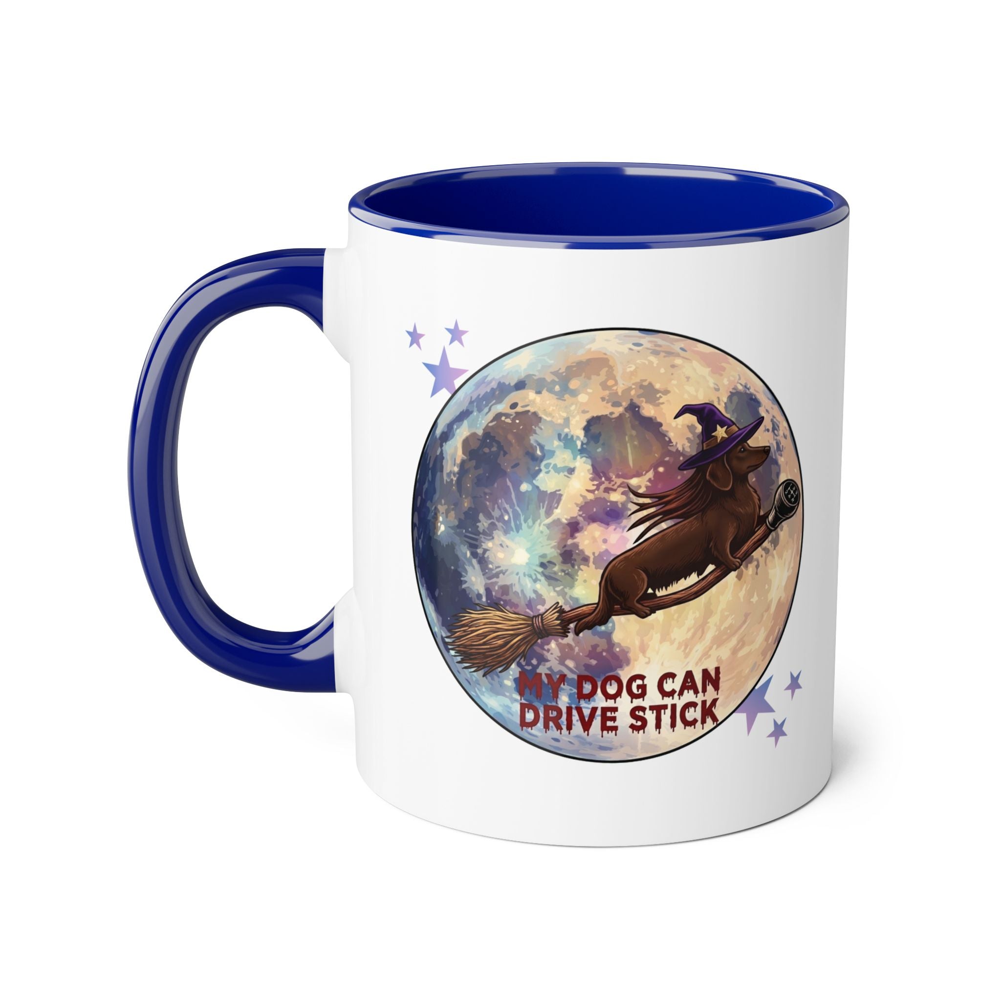 Witch Dog Moon Accent Mug — “My Dog Can Drive Stick” 11oz