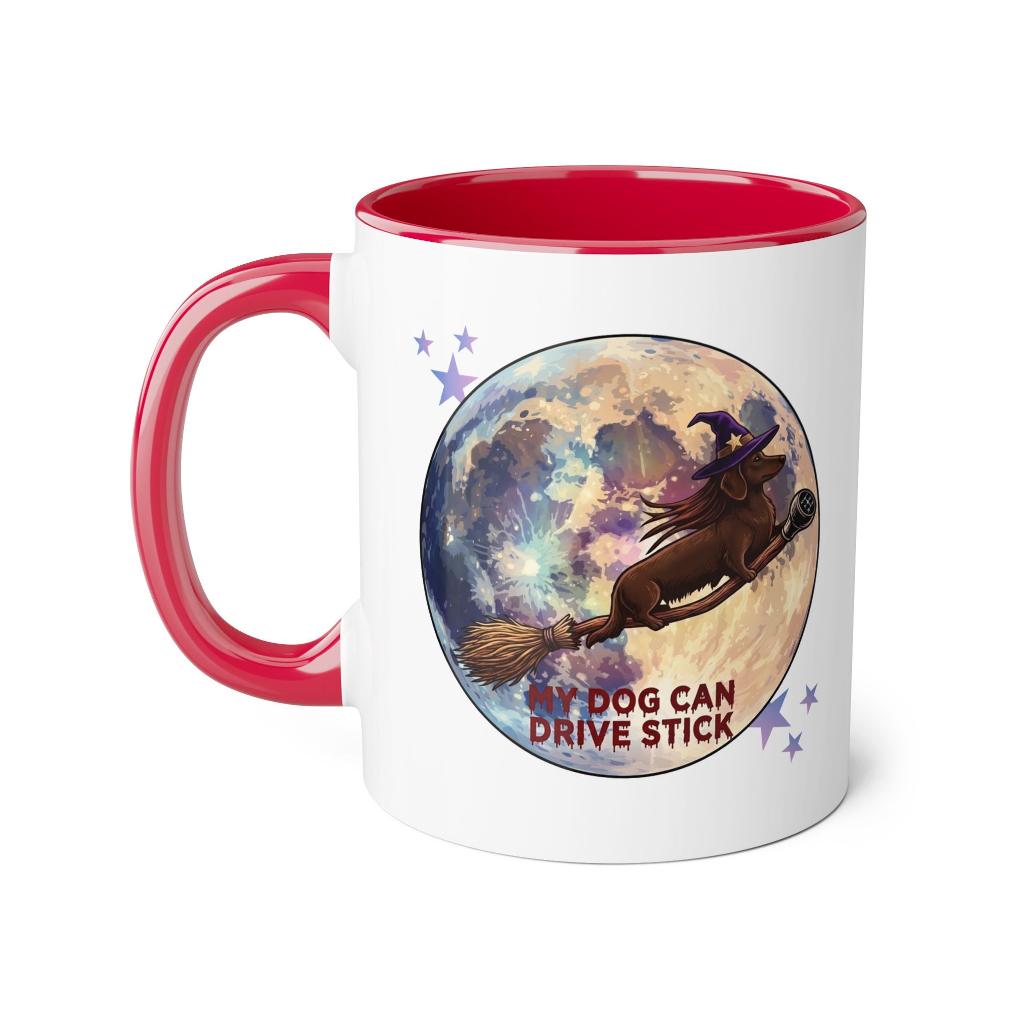 Witch Dog Moon Accent Mug — “My Dog Can Drive Stick” 11oz