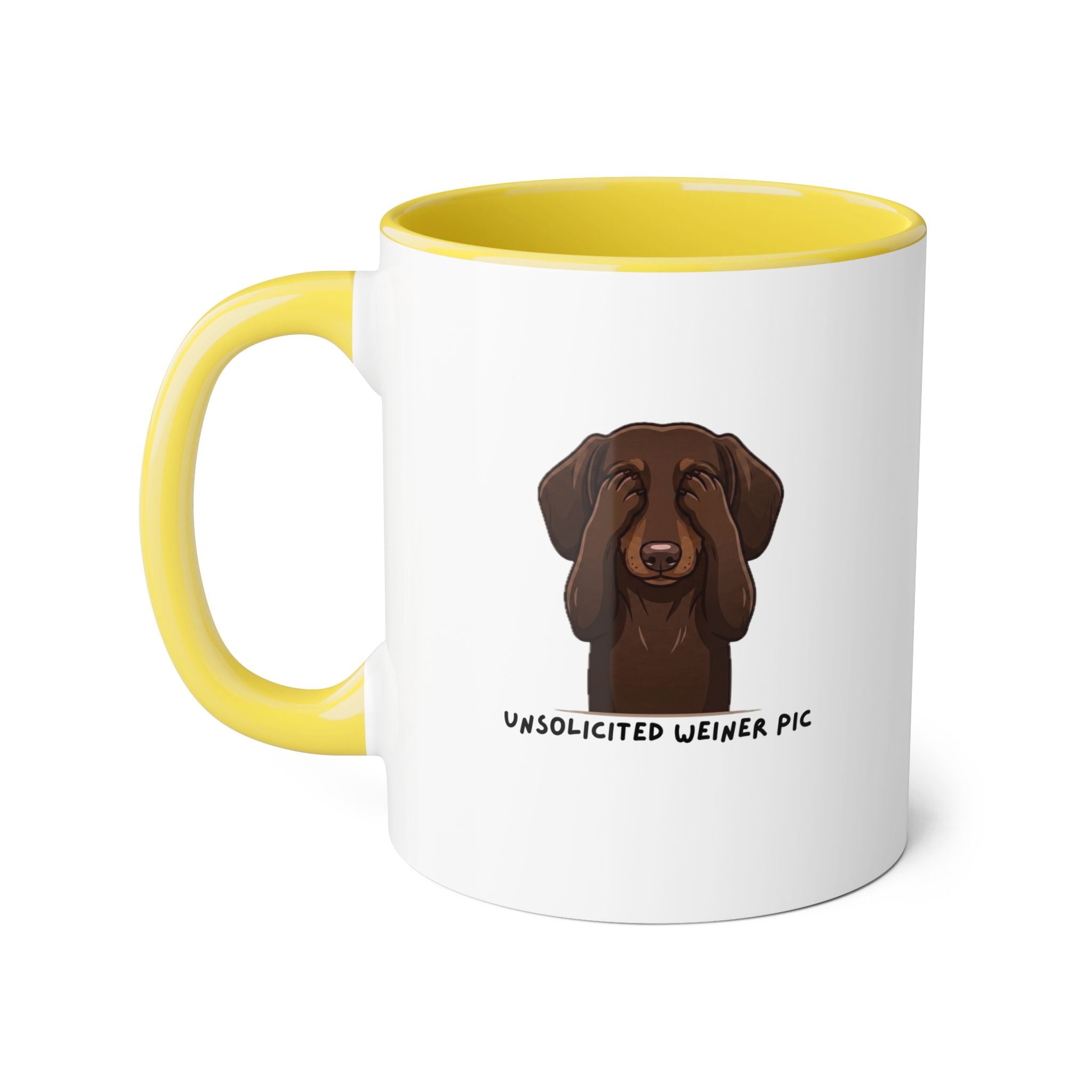Unsuspecting Wiener Dog Mug — "Unsolicited Weiner Pic" 11oz Accent Coffee Cup