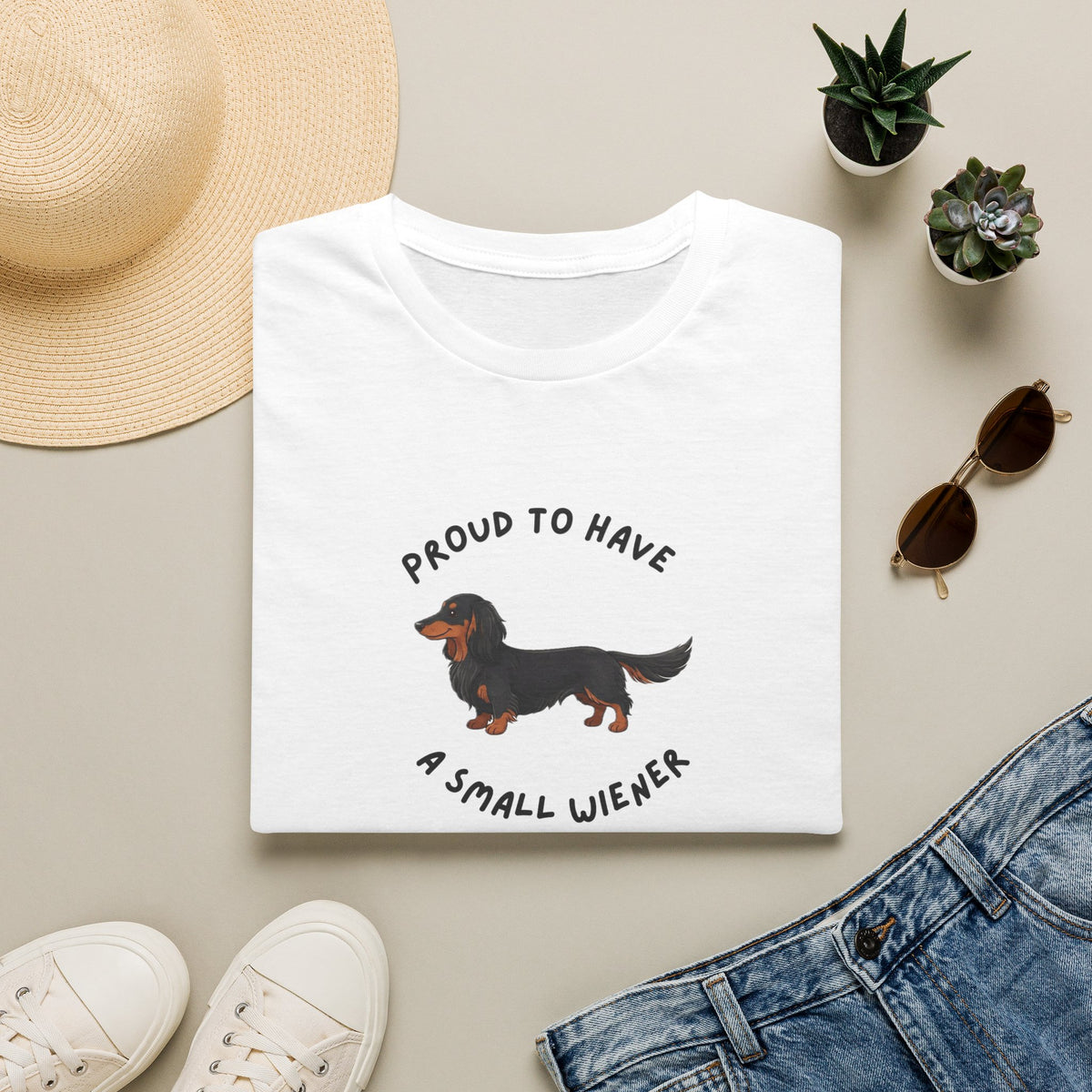 Dachshund T-Shirt — "Proud to Have a Small Wiener" Cute Wiener Dog Tee