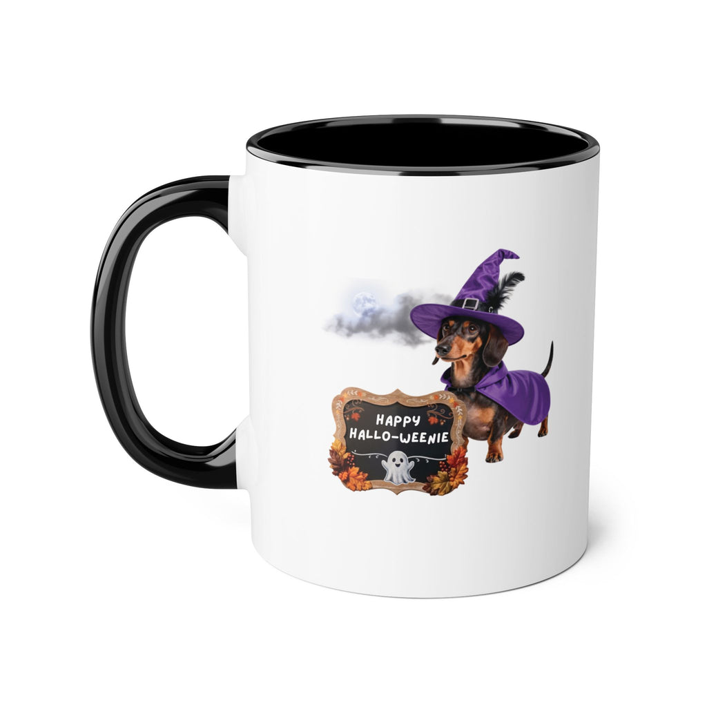 Happy Hallo-Weenie Dachshund Mug — Halloween Witch Dog Accent Coffee Cup, 11oz