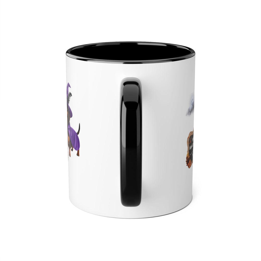 Happy Hallo-Weenie Dachshund Mug — Halloween Witch Dog Accent Coffee Cup, 11oz