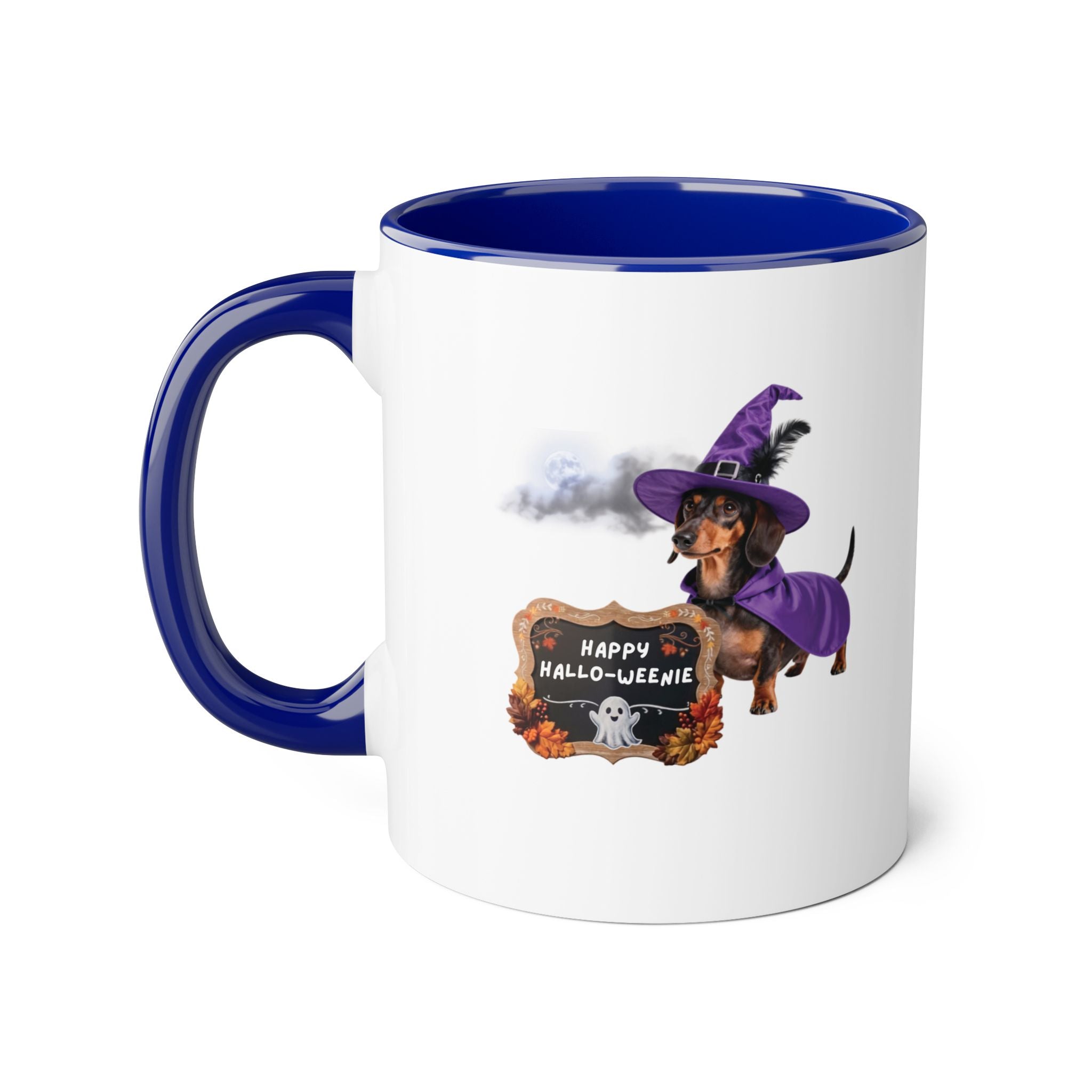 Happy Hallo-Weenie Dachshund Mug — Halloween Witch Dog Accent Coffee Cup, 11oz