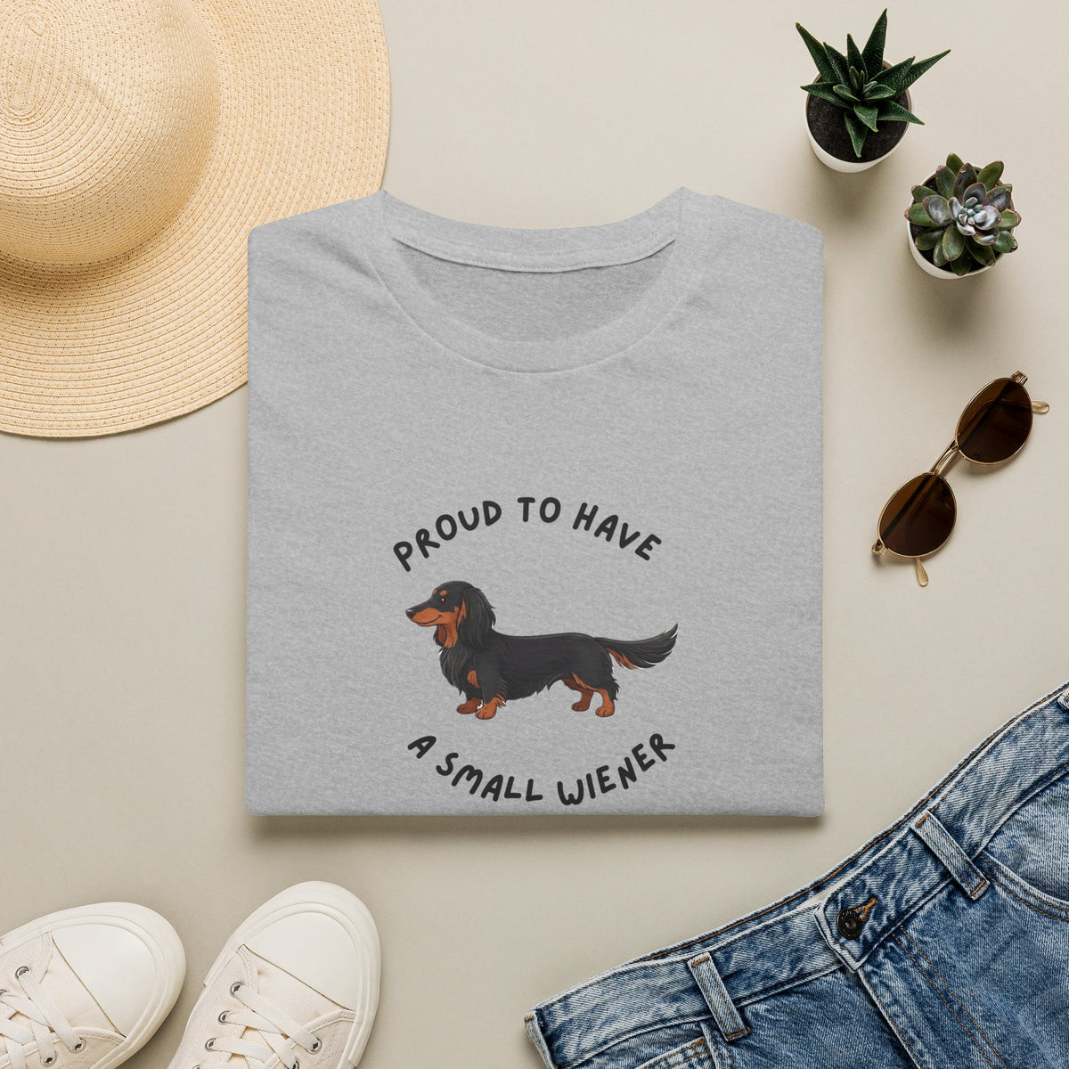 Dachshund T-Shirt — "Proud to Have a Small Wiener" Cute Wiener Dog Tee