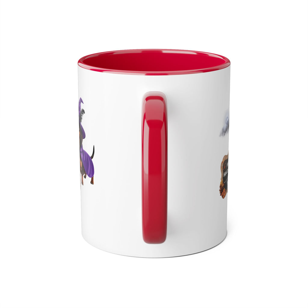 Happy Hallo-Weenie Dachshund Mug — Halloween Witch Dog Accent Coffee Cup, 11oz