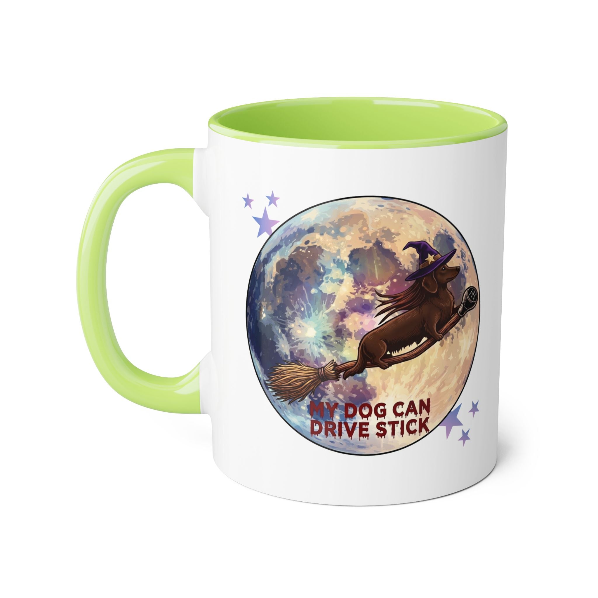Witch Dog Moon Accent Mug — “My Dog Can Drive Stick” 11oz