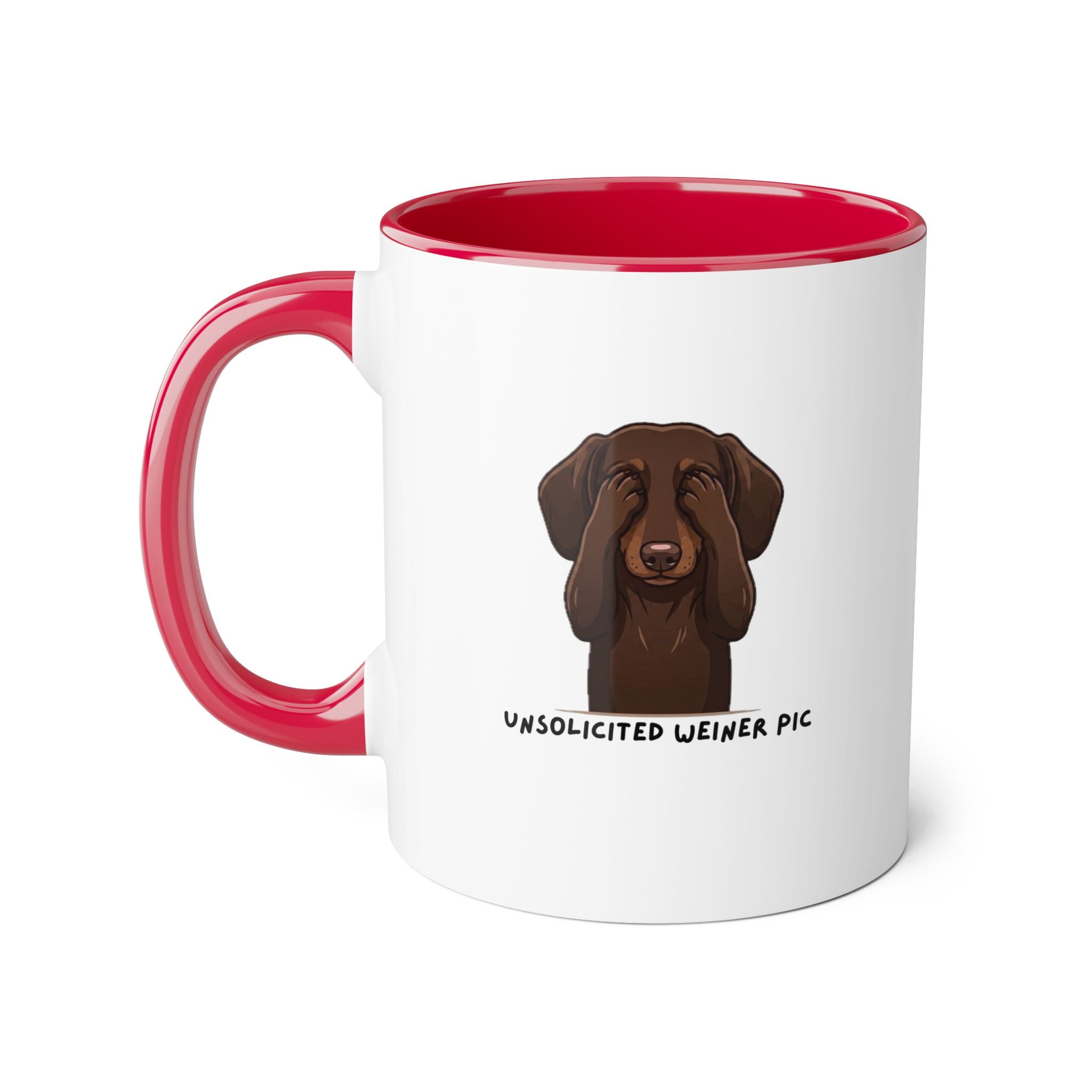 Unsuspecting Wiener Dog Mug — "Unsolicited Weiner Pic" 11oz Accent Coffee Cup