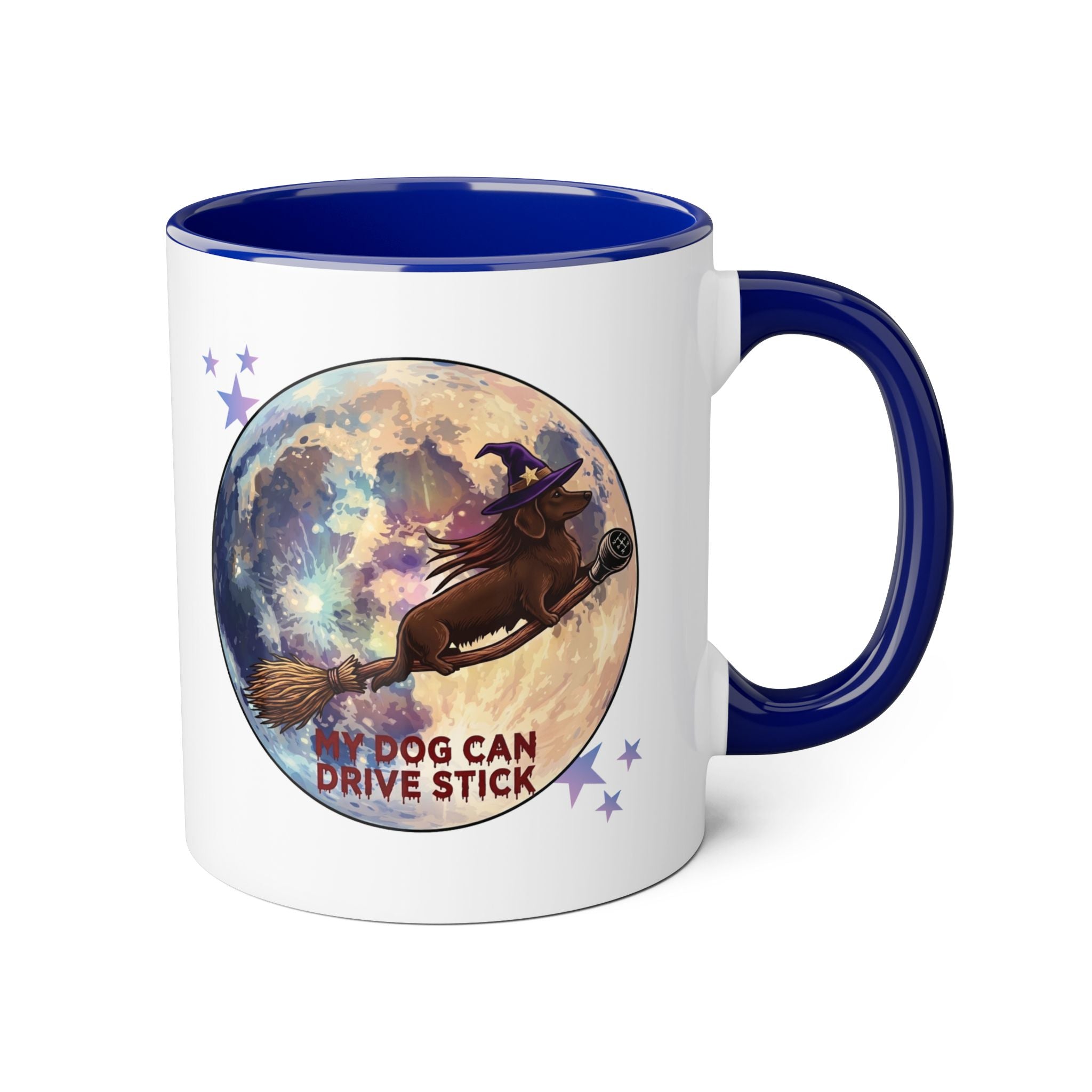 Witch Dog Moon Accent Mug — “My Dog Can Drive Stick” 11oz