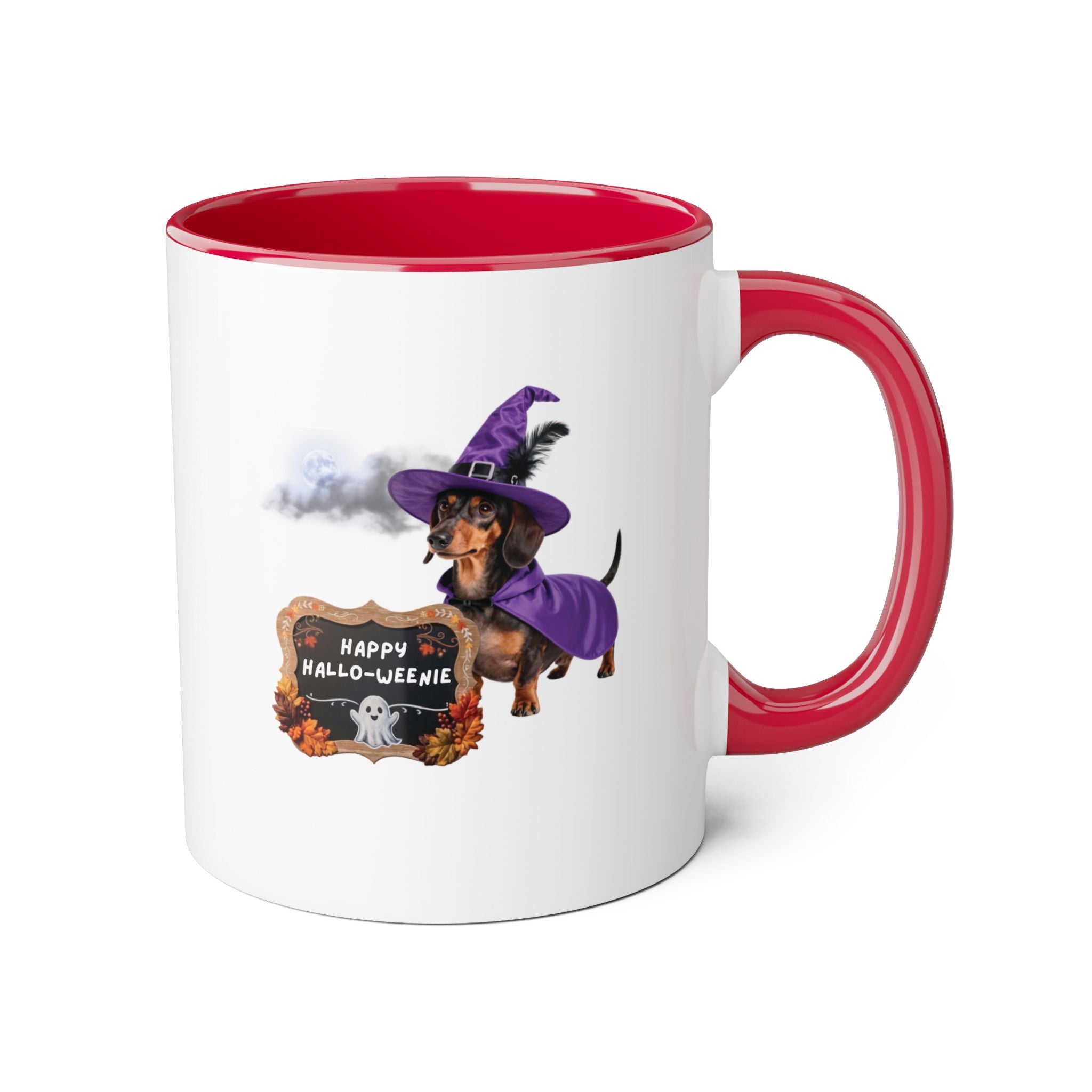 Happy Hallo-Weenie Dachshund Mug — Halloween Witch Dog Accent Coffee Cup, 11oz
