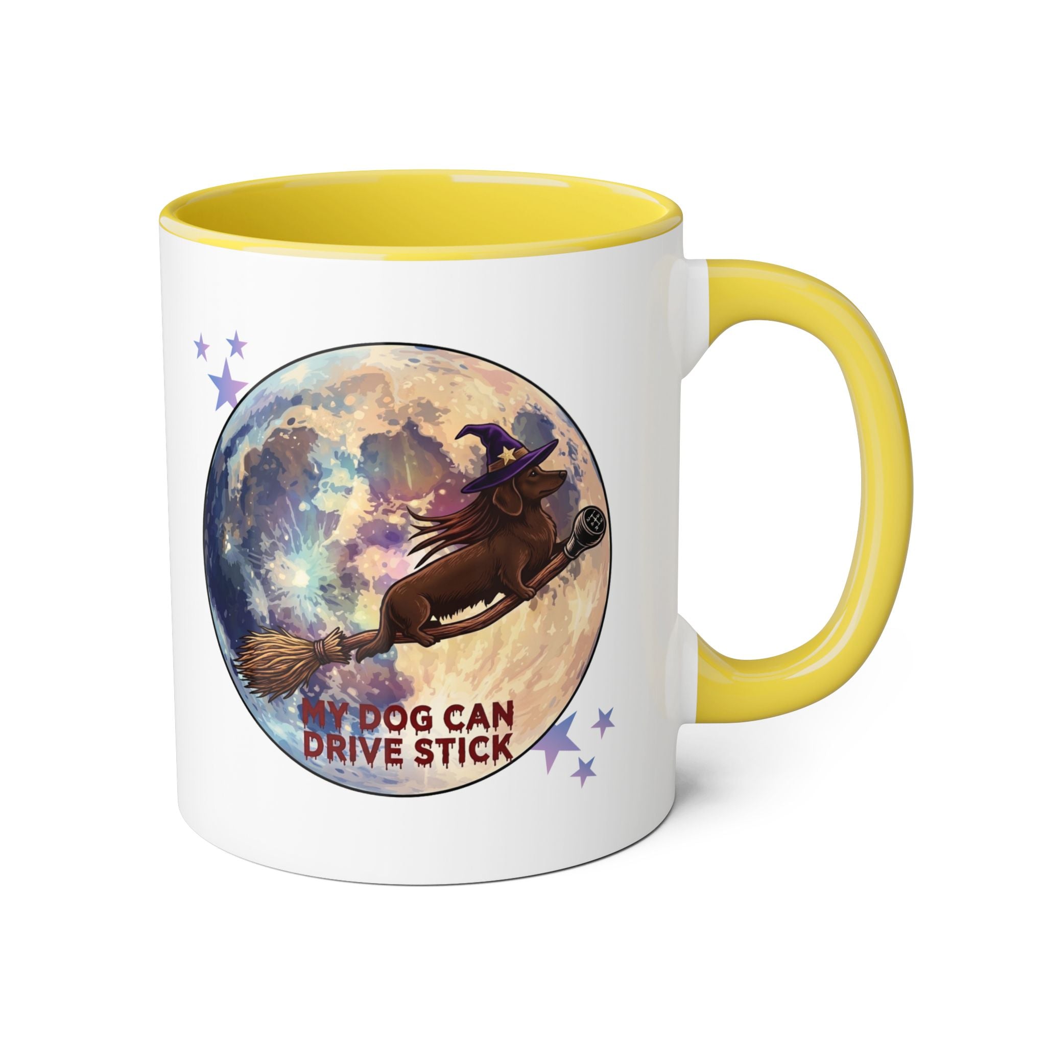 Witch Dog Moon Accent Mug — “My Dog Can Drive Stick” 11oz