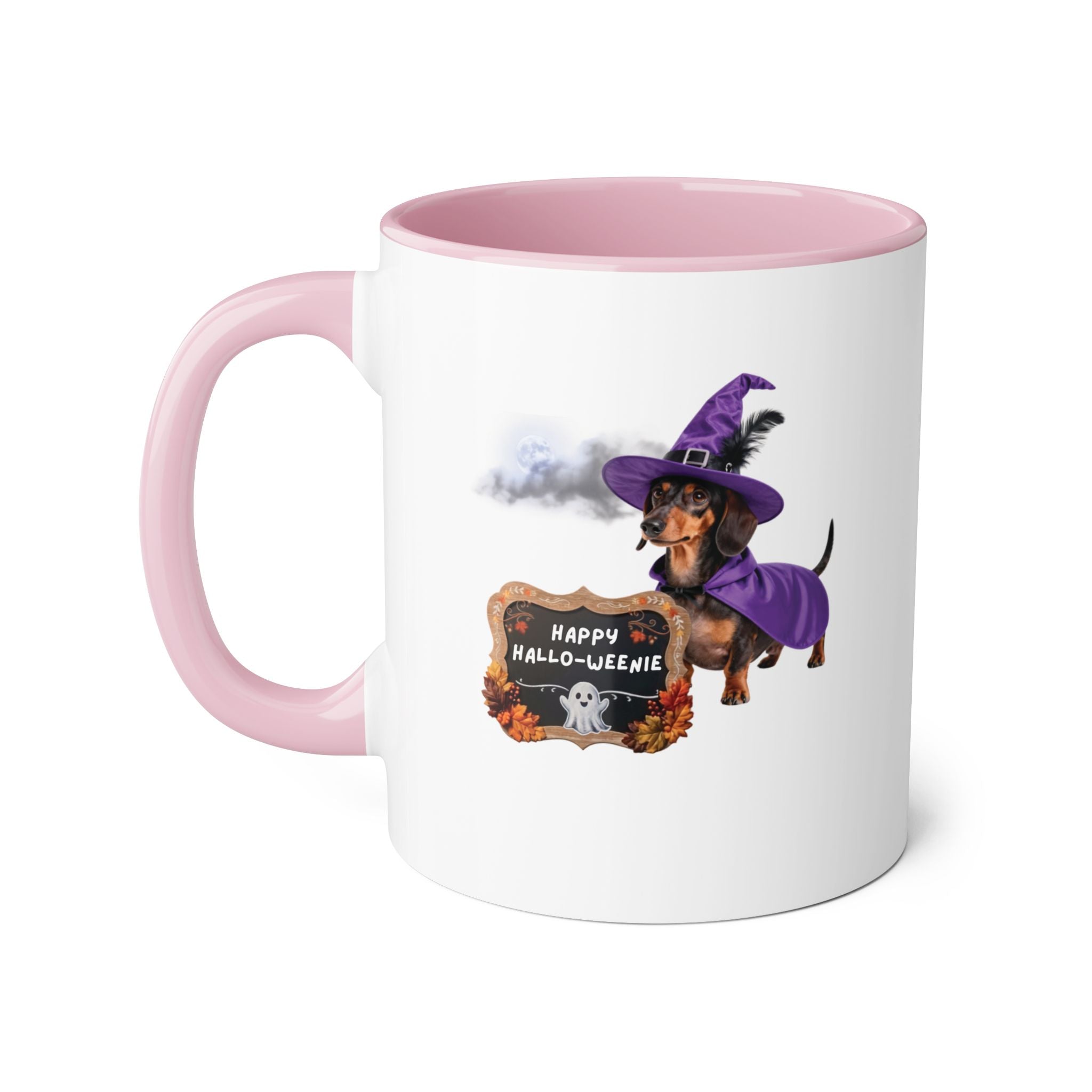 Happy Hallo-Weenie Dachshund Mug — Halloween Witch Dog Accent Coffee Cup, 11oz