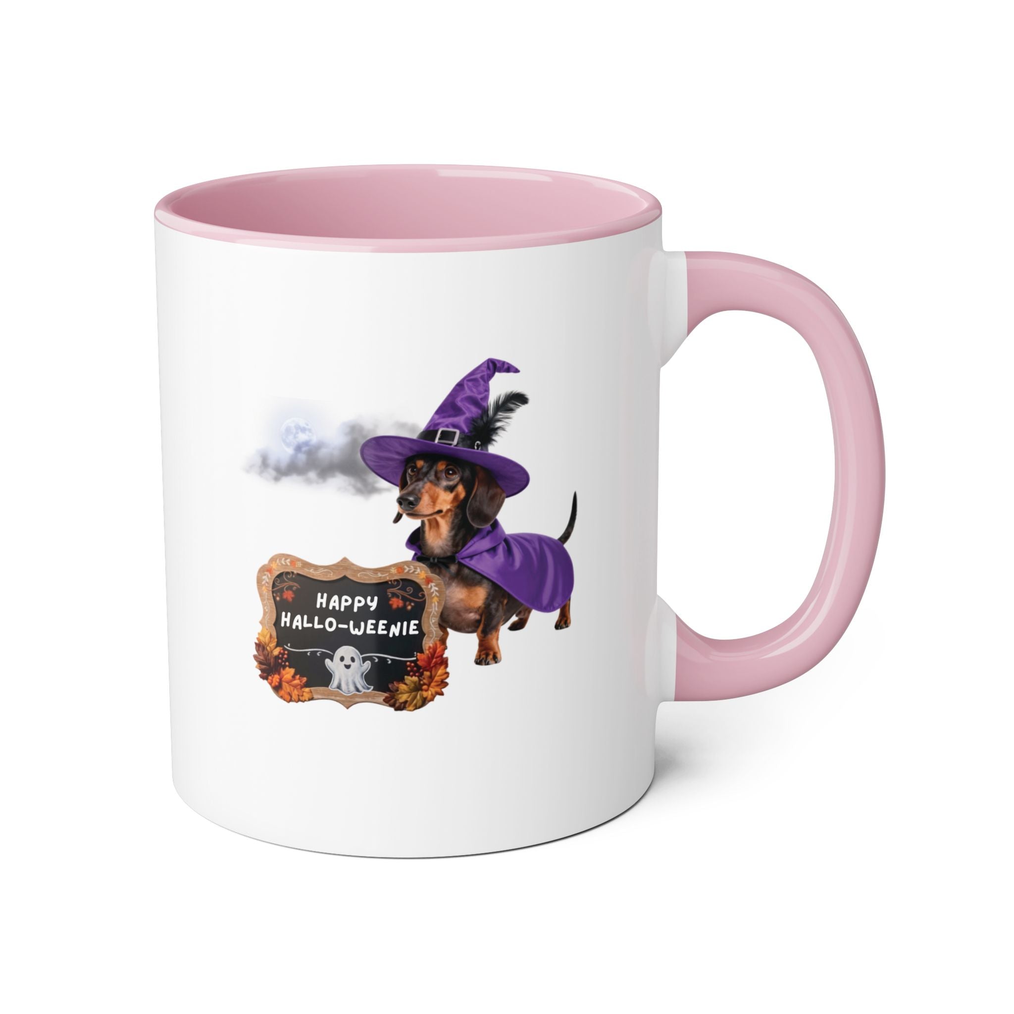 Happy Hallo-Weenie Dachshund Mug — Halloween Witch Dog Accent Coffee Cup, 11oz